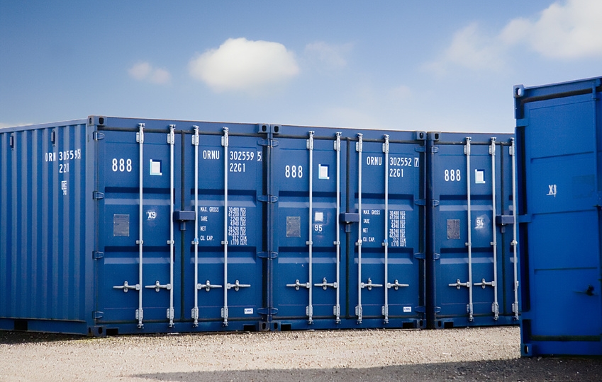 Cargo containers in storage yard